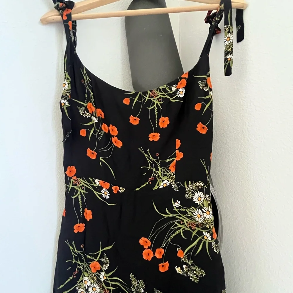 Reformation Besse Black Midi Dress with Orange Floral Print in 4 - Picture 5 of 7